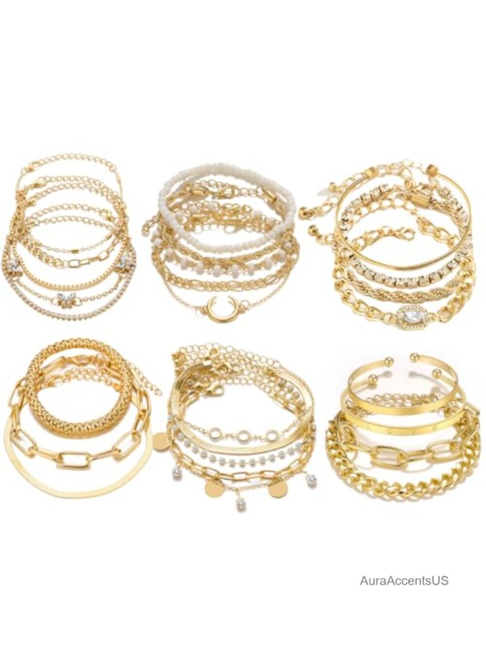 28pcs Gold Plated Bracelet Set for Women Layered Chain Bangle Anklet Jewelry